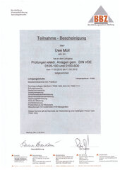 Herr Uwe Moll, Prüfung elektrischer Geräte gem. DIN VDE 0105-100 und 0100-600